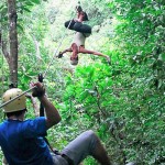 Upside down zip lining