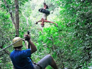 Upside down zip lining