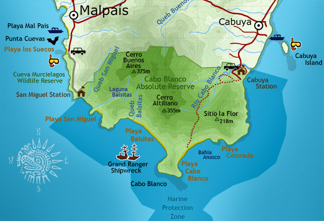 Small Map of Cabo Blanco National Reserva Absoluta