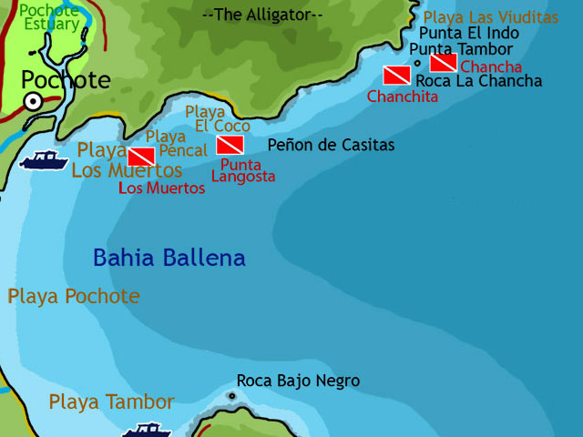 Map of Tambor area (Bahia Ballena) Scuba Diving Sites