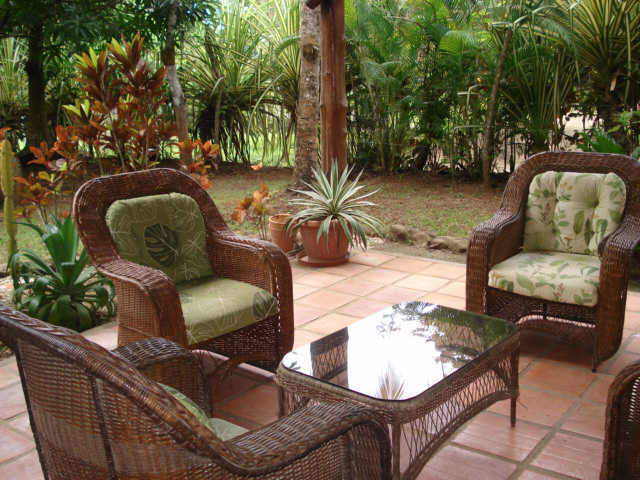 Outdoor living area of this beautiful vacation rental in Delicias